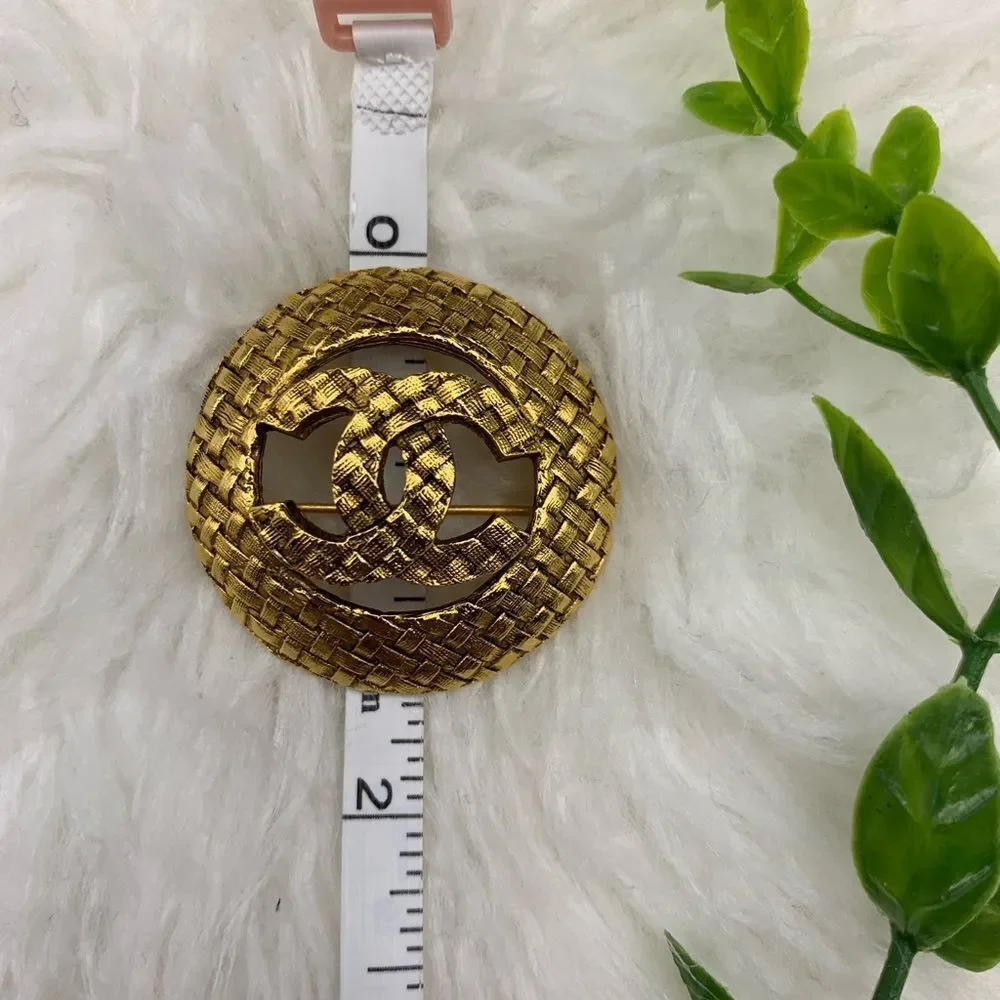 Vintage Chanel Gold Woven Logo Brooch